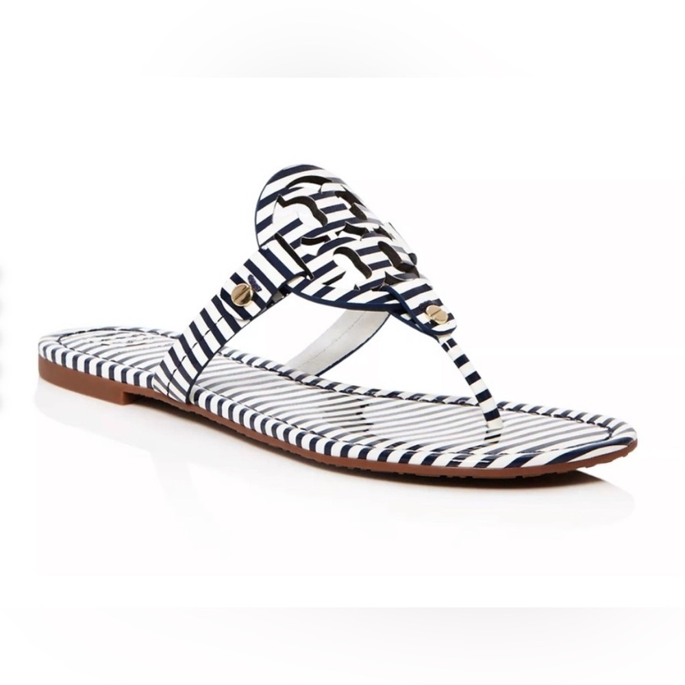 Tory Burch Blue and White Sandals with Striking Stripes